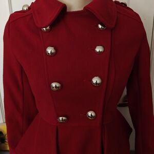 Elegant Red Pea Coat